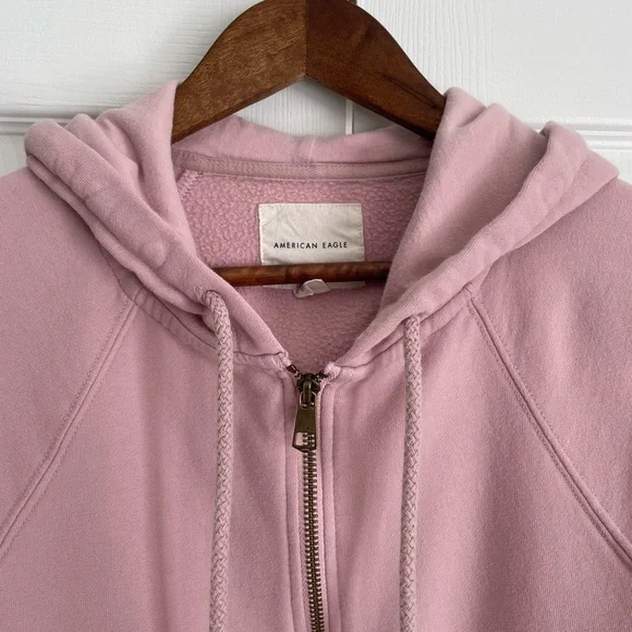 AEO Oversized Full Zip Hoodie Sweatshirt Blush Pink XS/Small - Picture 3 of 13